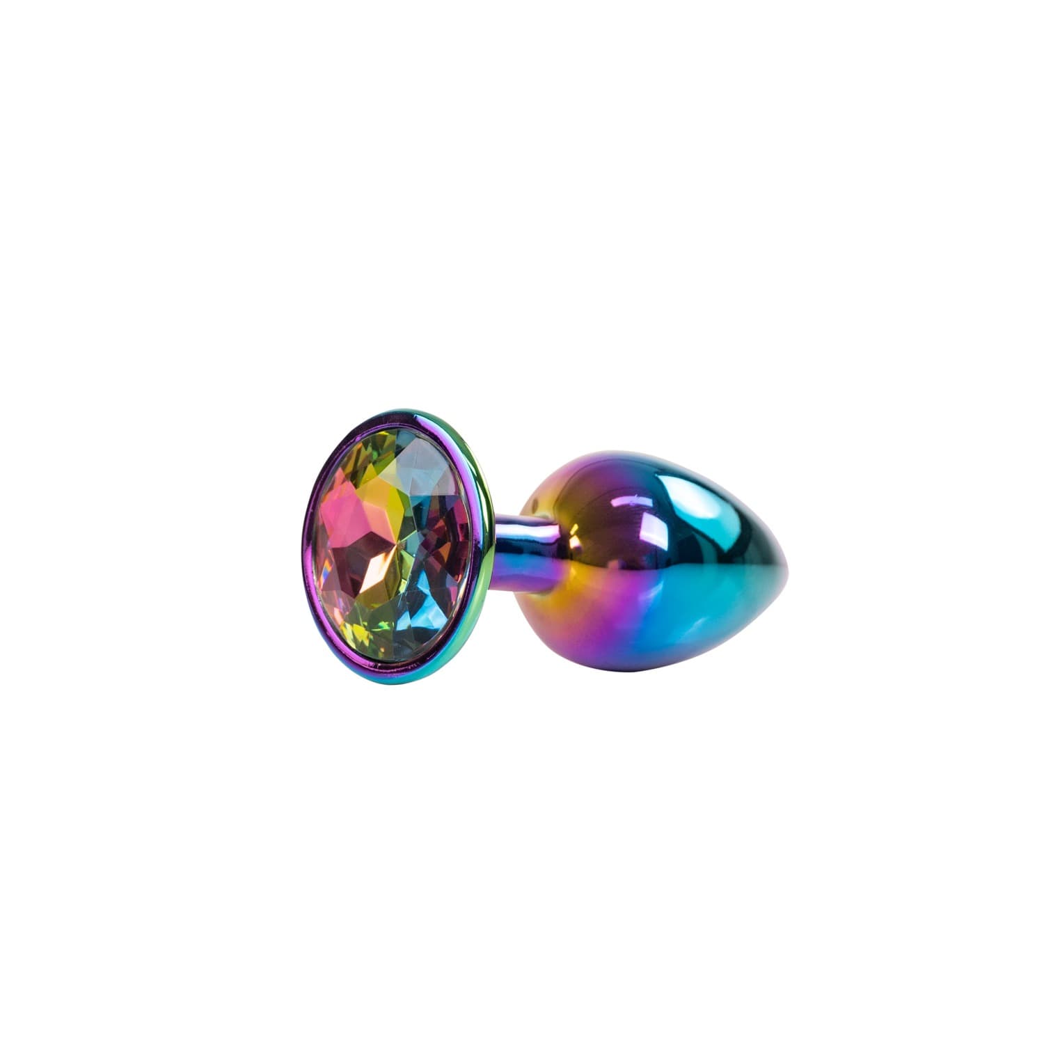 Lumina — Un plug anal con joya en acero iridiscente de color cambiante.